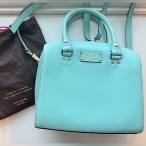 Kate Spade Mint Blue Pebbled Leather Satchel w/ Crossbody Strap